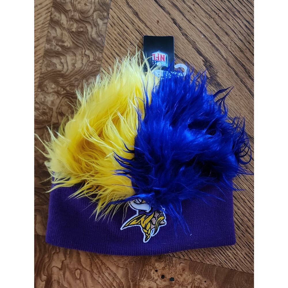 Vikings NFL team furry beanie gold purple